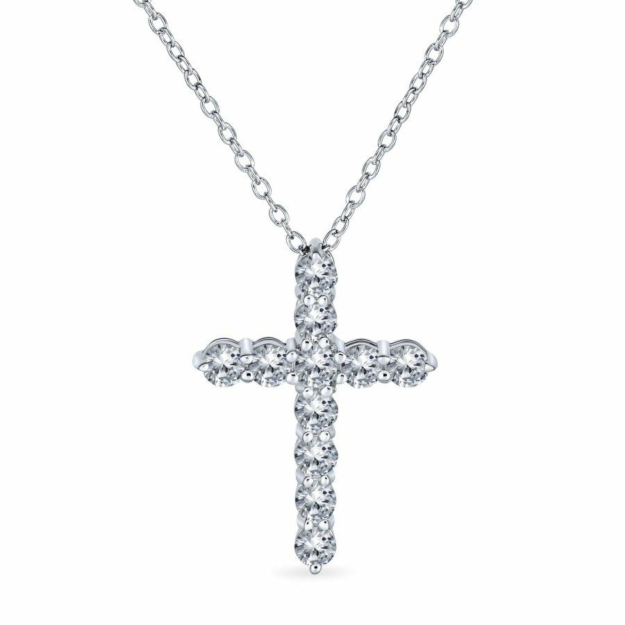 Shop Women Bling Jewelry Delicate Pendant Necklaces | Dainty Bridal Baguette Aaa Cz Cross Pendant Necklace Sterling