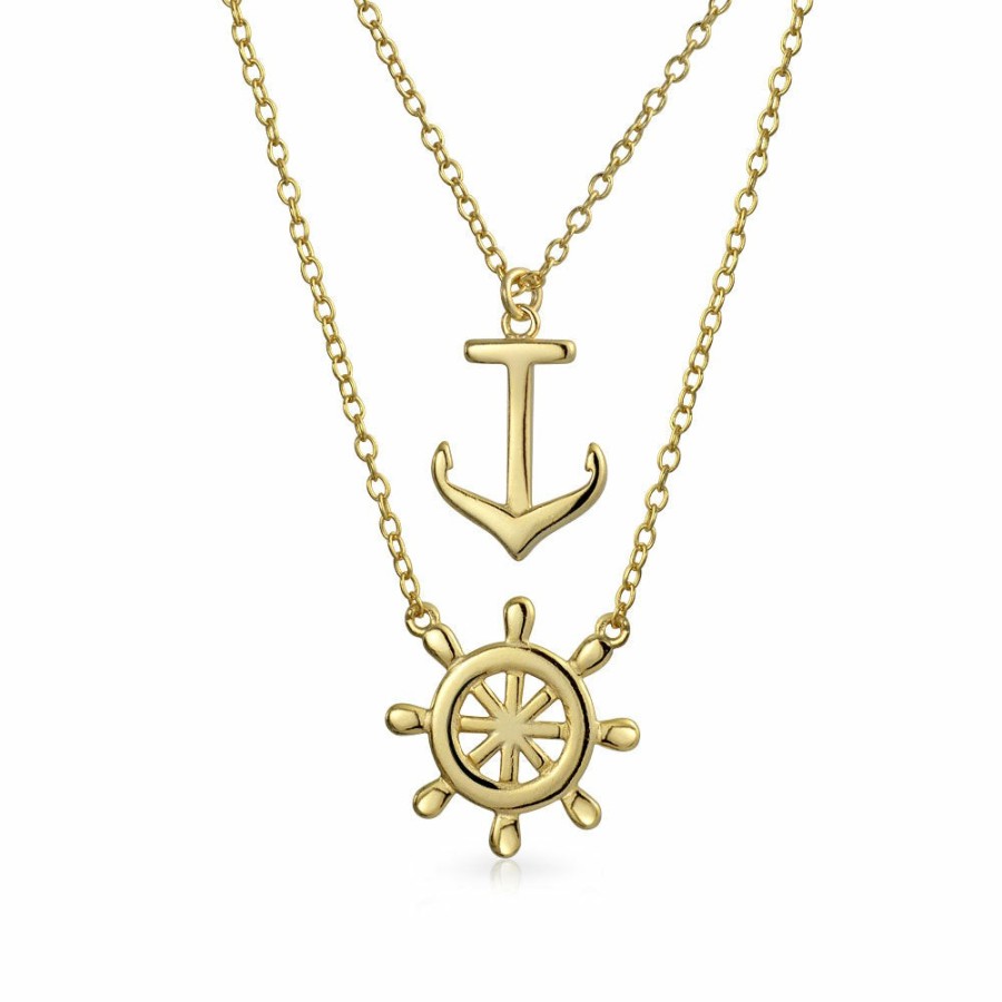 Shop Women Bling Jewelry Cuff Bangle Bracelets | Sideways Nautical Anchor Pendant Necklace Bracelet Gold Plated