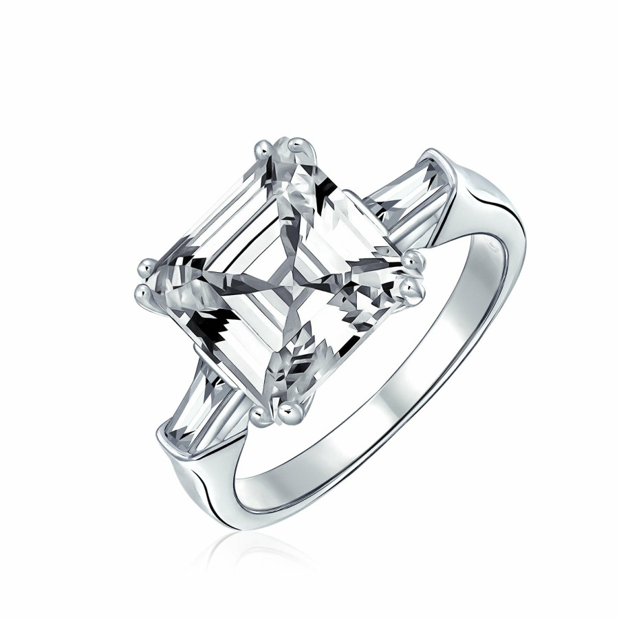 Shop Women Bling Jewelry Engravable Rings | 5Ct Asscher Cut Cz Baguette Solitaire Engagement Ring Sterling Silver