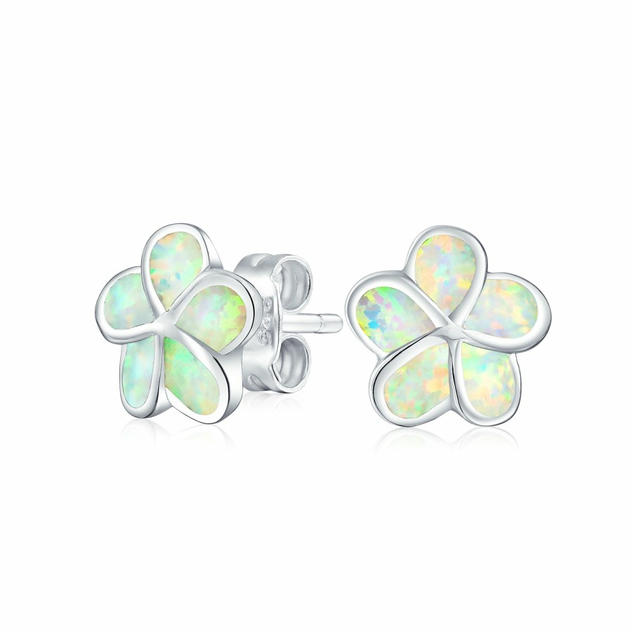 Shop Women Bling Jewelry Stud Earrings | Hawaiian Plumeria Flower Opal Earrings Necklace Sterling