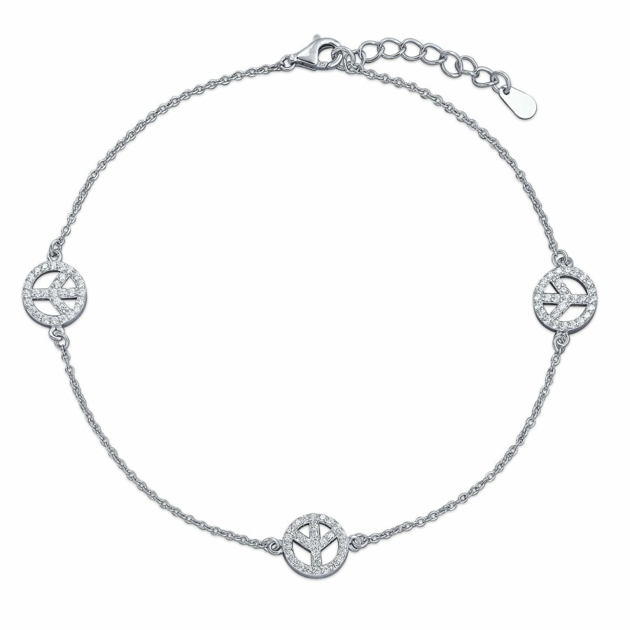 Shop Women Bling Jewelry Ankle Bracelets | Cz Multi Peace Sign Symbol Anklet Ankle Bracelet .925Sterling