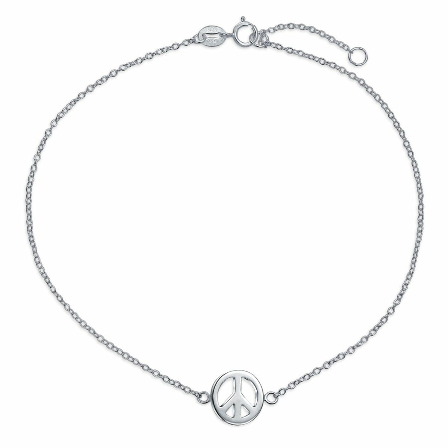 Shop Women Bling Jewelry Ankle Bracelets | Cz Multi Peace Sign Symbol Anklet Ankle Bracelet .925Sterling