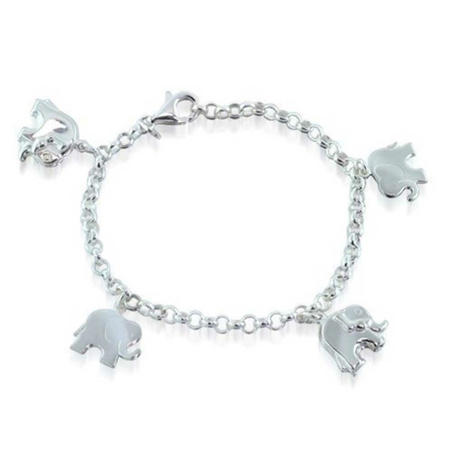 Shop Women Bling Jewelry Delicate Bracelets | Enamel Dangling Good Luck Elephant Charm Bracelet .925 Sterling