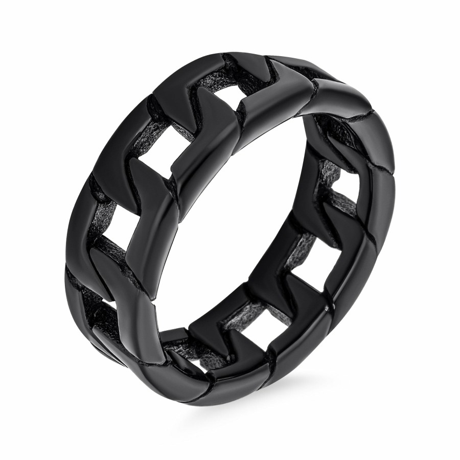 Shop Men Bling Jewelry Mens Rings | Men'S Biker Curb Black Link Chain Ring Band Solid Stainless Steel