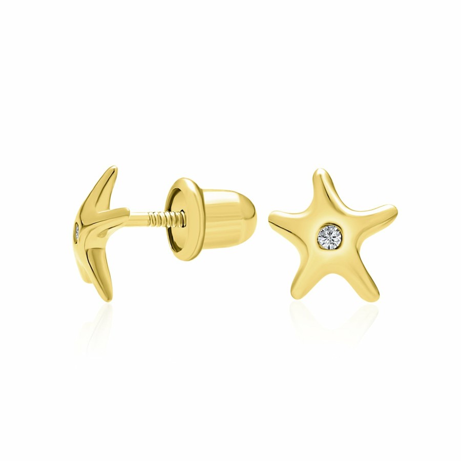 Shop Women Bling Jewelry Stud Earrings | Tiny Real 14K Nautical Vaction Dolphin Starfish Stud Earrings