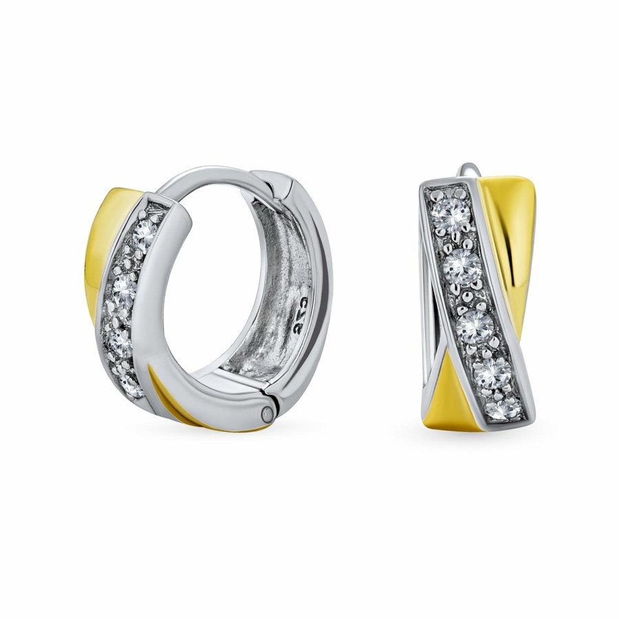 Shop Women Bling Jewelry Hoops Huggies Earrings | Xoxo Cz Twist Stripe Huggie Small Hoop Earrings 2 Tone .925 Silver