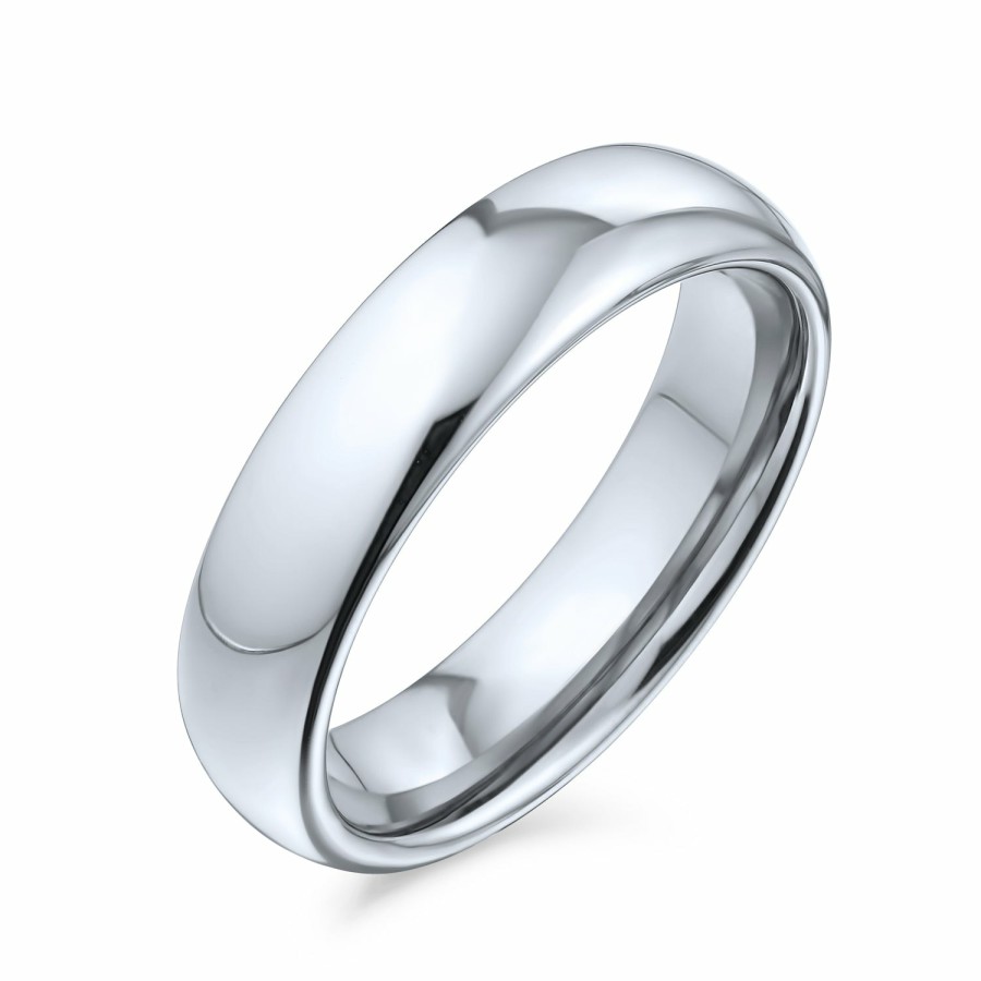 Shop Men Bling Jewelry Mens Rings | Plain Dome Couples Wedding Band Polish Titanium Rings 5Mm