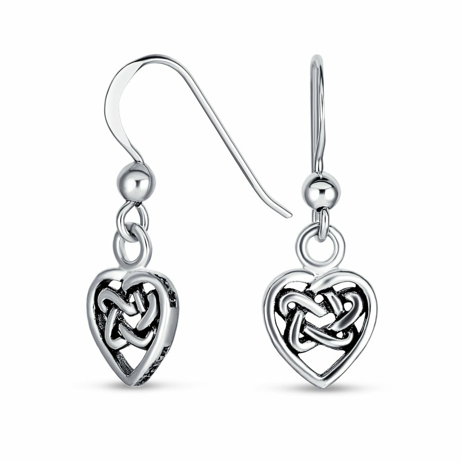 Shop Women Bling Jewelry Dangle Drop Earrings | Bff Heart Love Celtic Friendship Knot Drop Earrings Sterling Silver