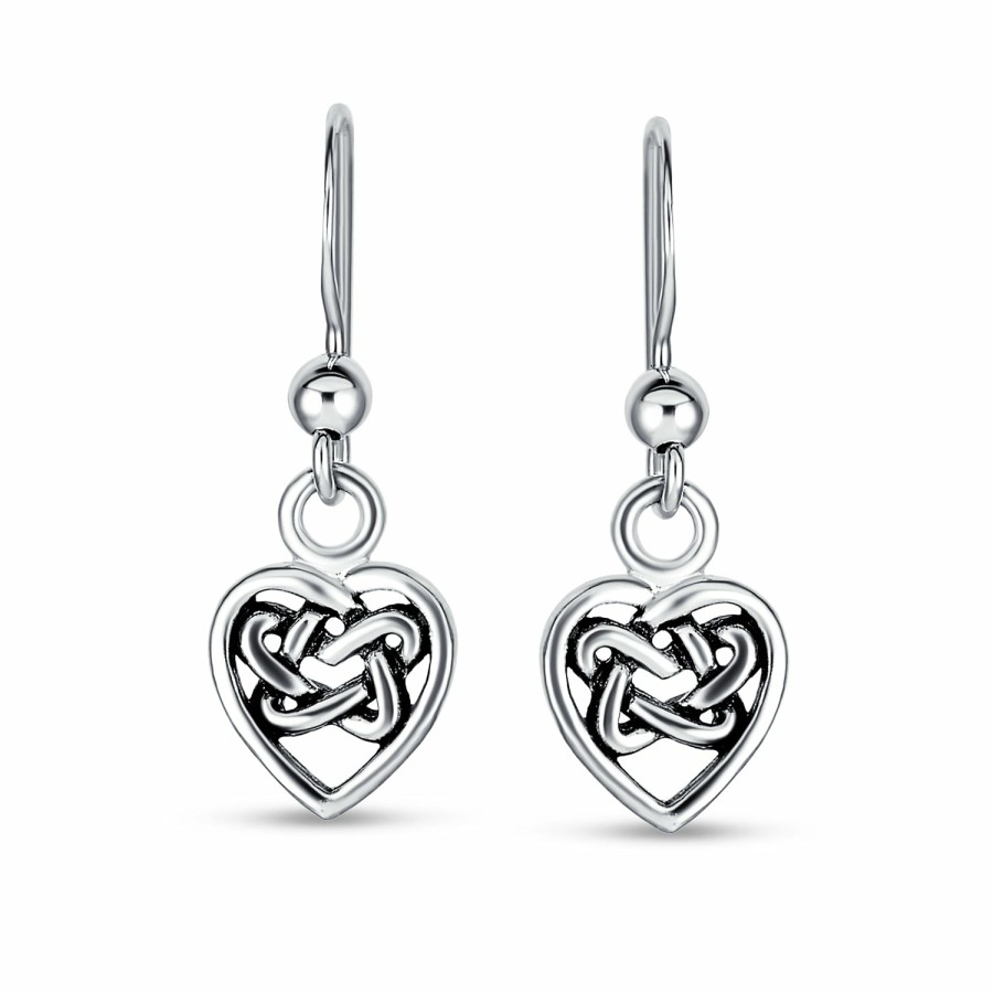 Shop Women Bling Jewelry Dangle Drop Earrings | Bff Heart Love Celtic Friendship Knot Drop Earrings Sterling Silver