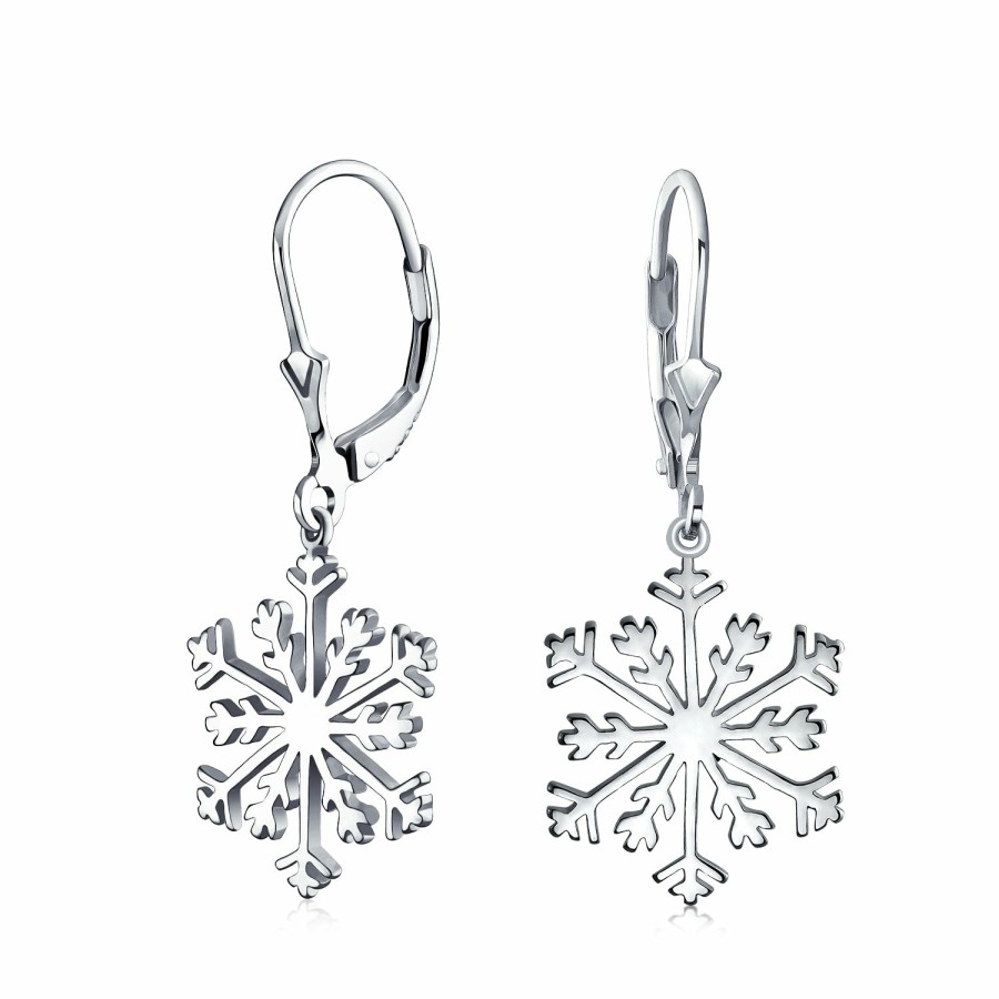 Shop Women Bling Jewelry Dangle Drop Earrings | Classic Christmas Snowflake Dangle Pendant Earrings Sterling Leverback