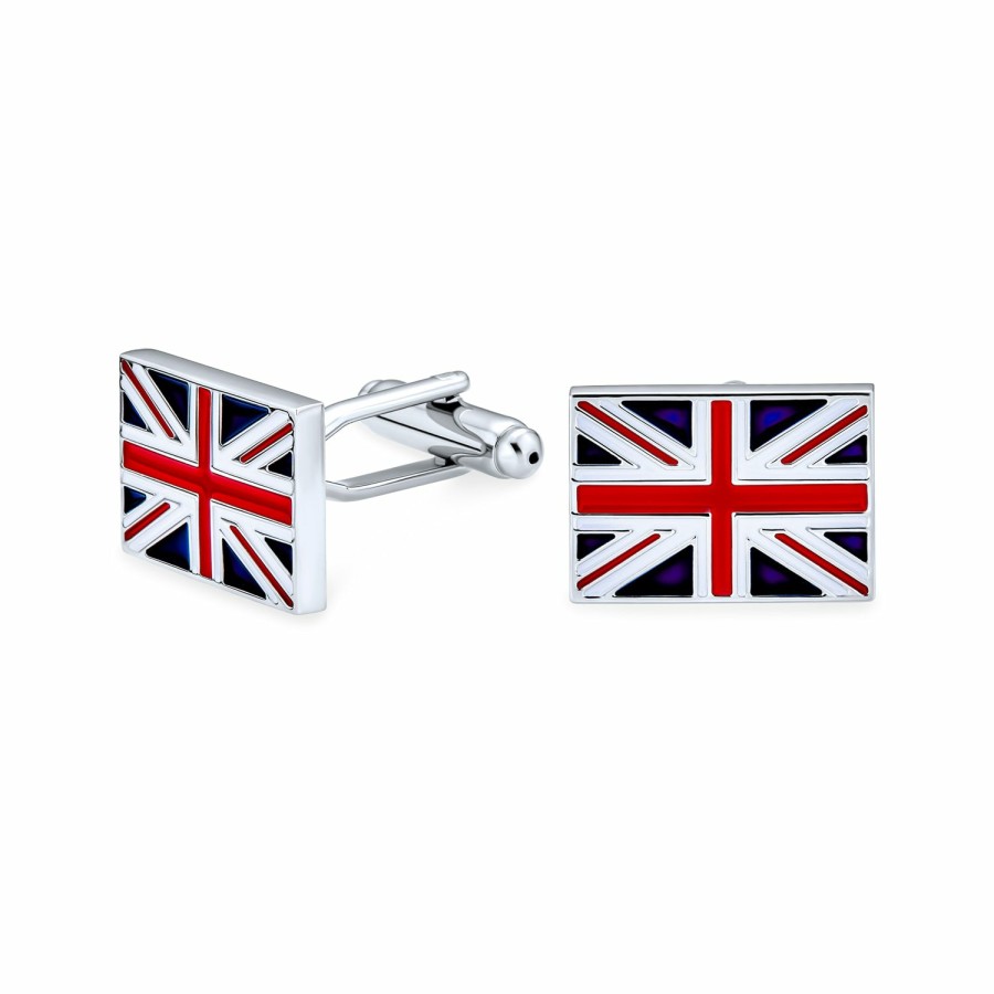 Shop Men Bling Jewelry Cufflinks | Union Jack Uk British Flag Red Blue Shirt Cufflinks Steel Hinge Back