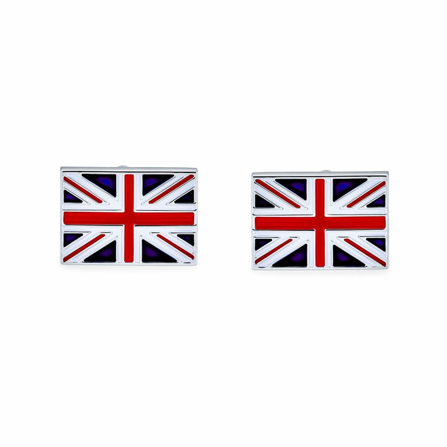 Shop Men Bling Jewelry Cufflinks | Union Jack Uk British Flag Red Blue Shirt Cufflinks Steel Hinge Back