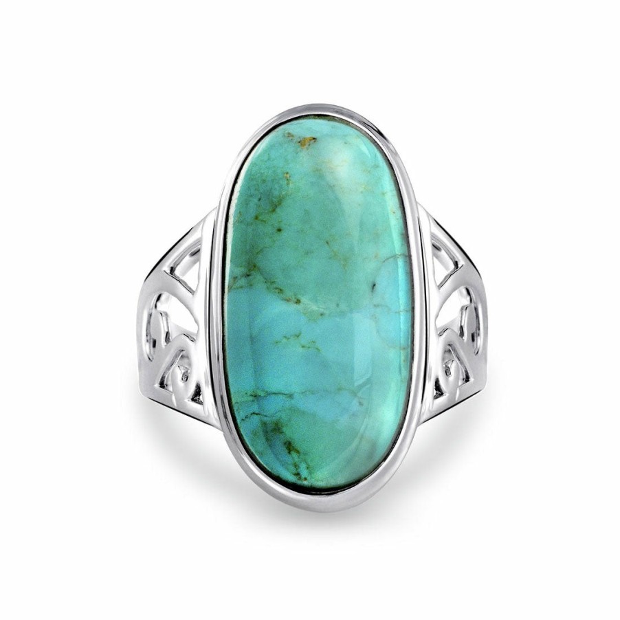 Shop Women Bling Jewelry Engravable Rings | Western Large Oval Turquoise Ring Filigree Band .925 Sterling Silver