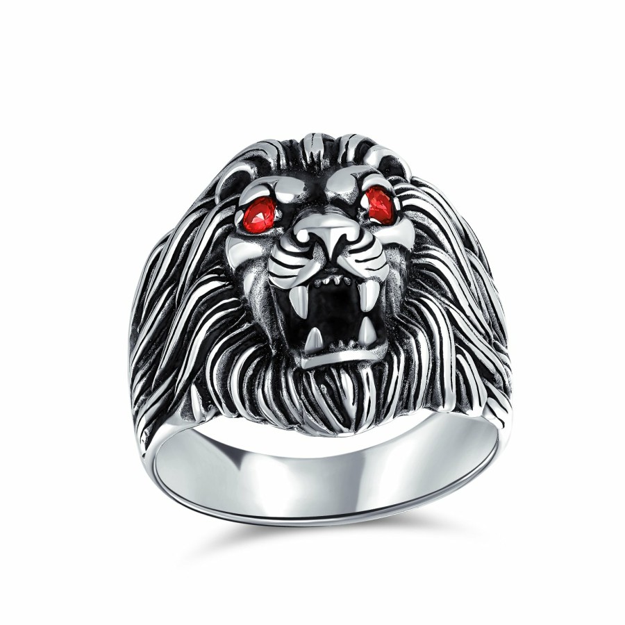 Shop Men Bling Jewelry Mens Engravable Rings | Large Vintage Style King Of Jungle Lion Bear Ring For Men .925 Sterling