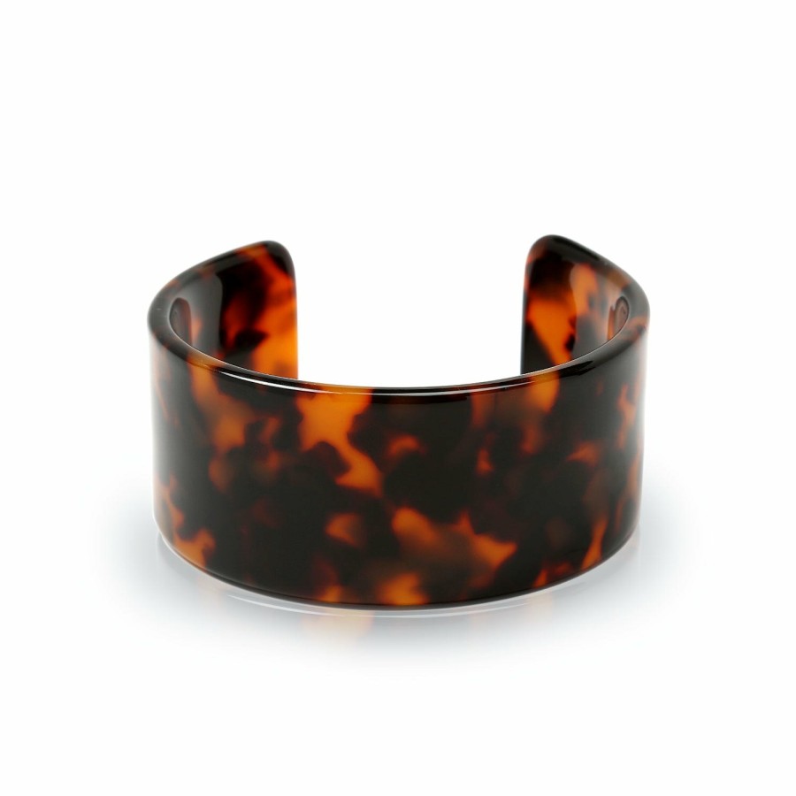 Shop Women Bling Jewelry Cuff Bangle Bracelets | Fashion Brown Golden Acrylic Tortoise Shell Wide Cuff Bangle Bracelet