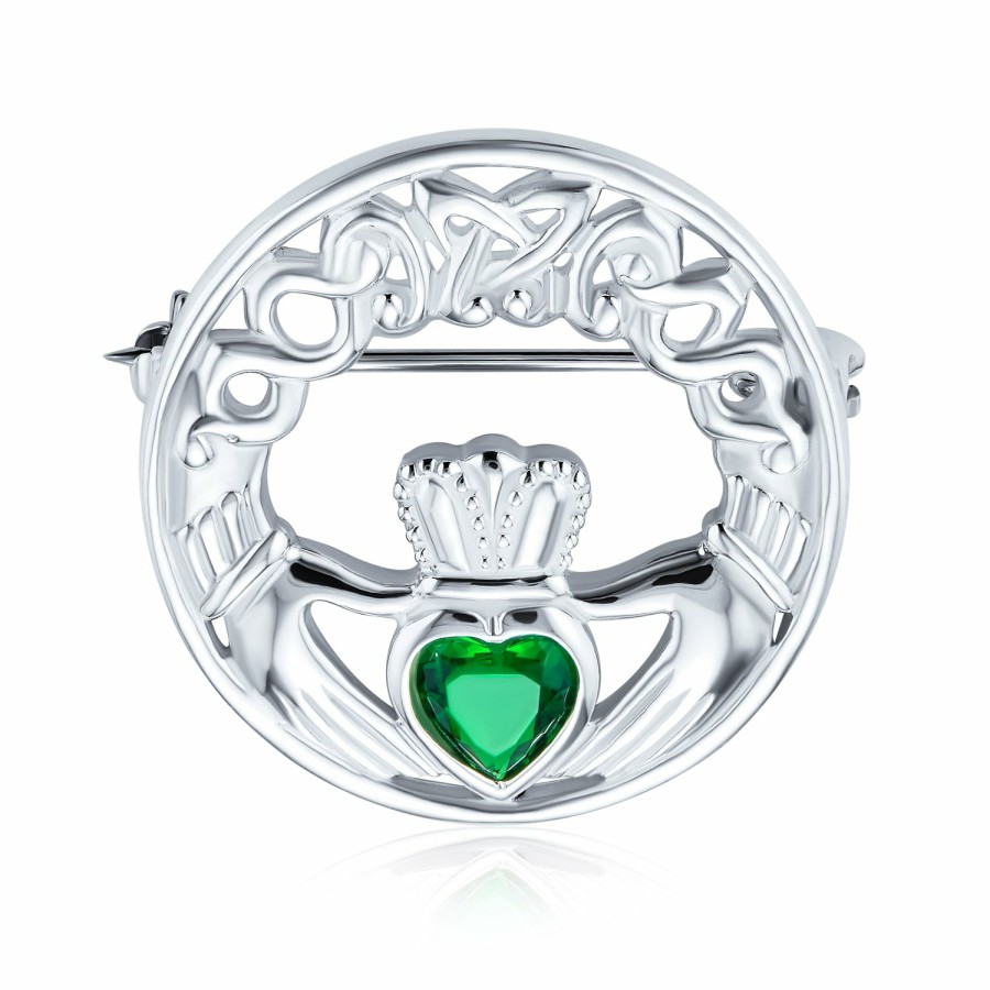 Shop Women Bling Jewelry Pins & Brooches | Romantic Love Claddagh Brooch Pin Celtic Bangle Bracelet .925 Silver