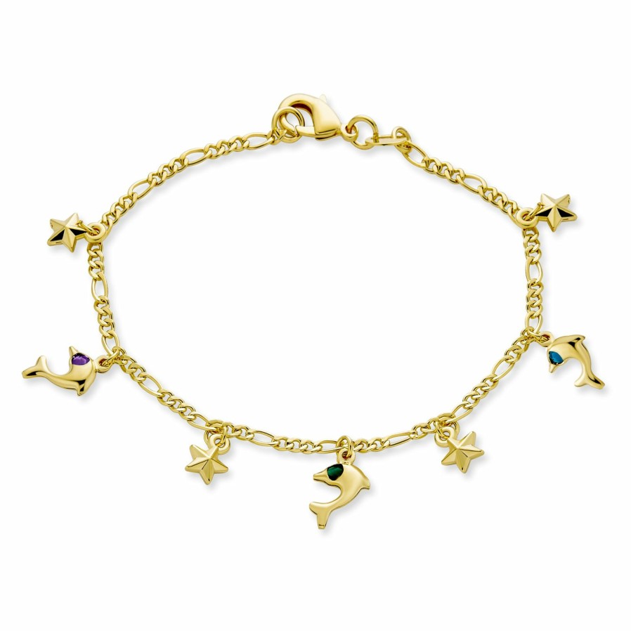 Shop Women Bling Jewelry Delicate Bracelets | Nautical Stars Dolphins Anklet Figaro Chain Ankle Bracelet Gold Plated