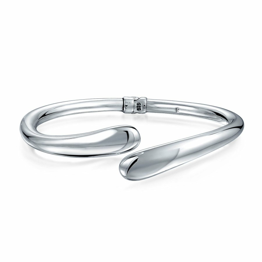 Shop Women Bling Jewelry Cuff Bangle Bracelets | Pointed Rounded Tip Bypass Bangle Bracelet .925 Sterling Hinge