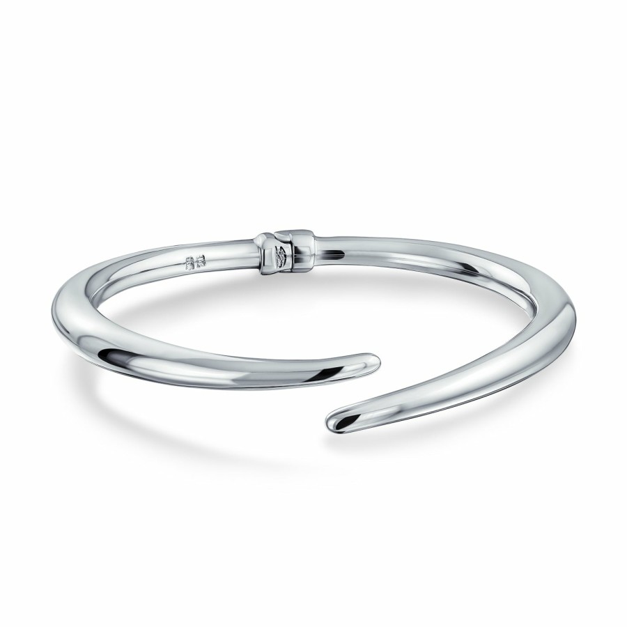 Shop Women Bling Jewelry Cuff Bangle Bracelets | Pointed Rounded Tip Bypass Bangle Bracelet .925 Sterling Hinge