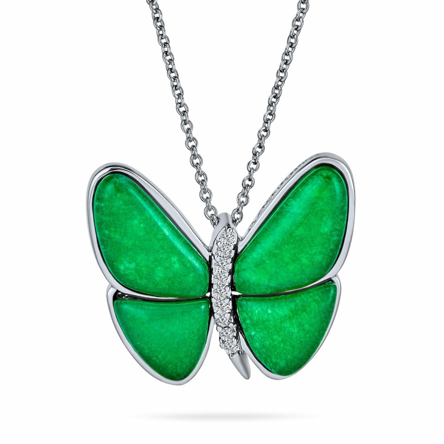 Shop Women Bling Jewelry Pendant Necklaces | Green Malaysia Jade Quartz Garden Butterfly Pendant Necklace Silver