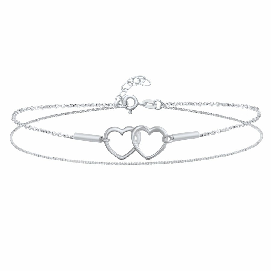 Shop Women Bling Jewelry Ankle Bracelets | Romantic Stacking Heart Anklet Ankle Bracelet .925 Adjustable