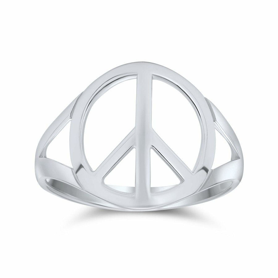 Shop Women Bling Jewelry Engravable Rings | Open Symbol World Peace Sign Ring .925 Sterling Spilt Shank Band Silver