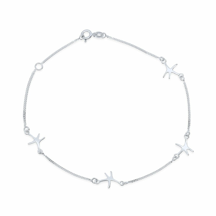 Shop Women Bling Jewelry Delicate Bracelets | Nautical 4 Starfish Anklet Ankle Bracelet .925 Sterling Silver 9 Inch