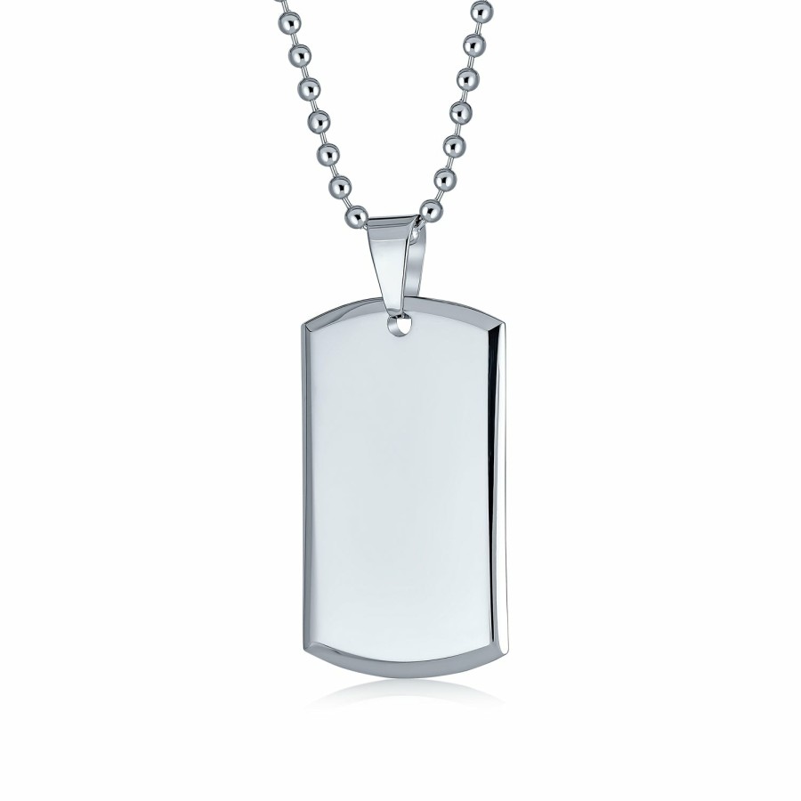 Shop Women Bling Jewelry Pendant Necklaces | Men'S Personalized Military Dog Tag Pendant Necklace Stainless Steel Silver Tone