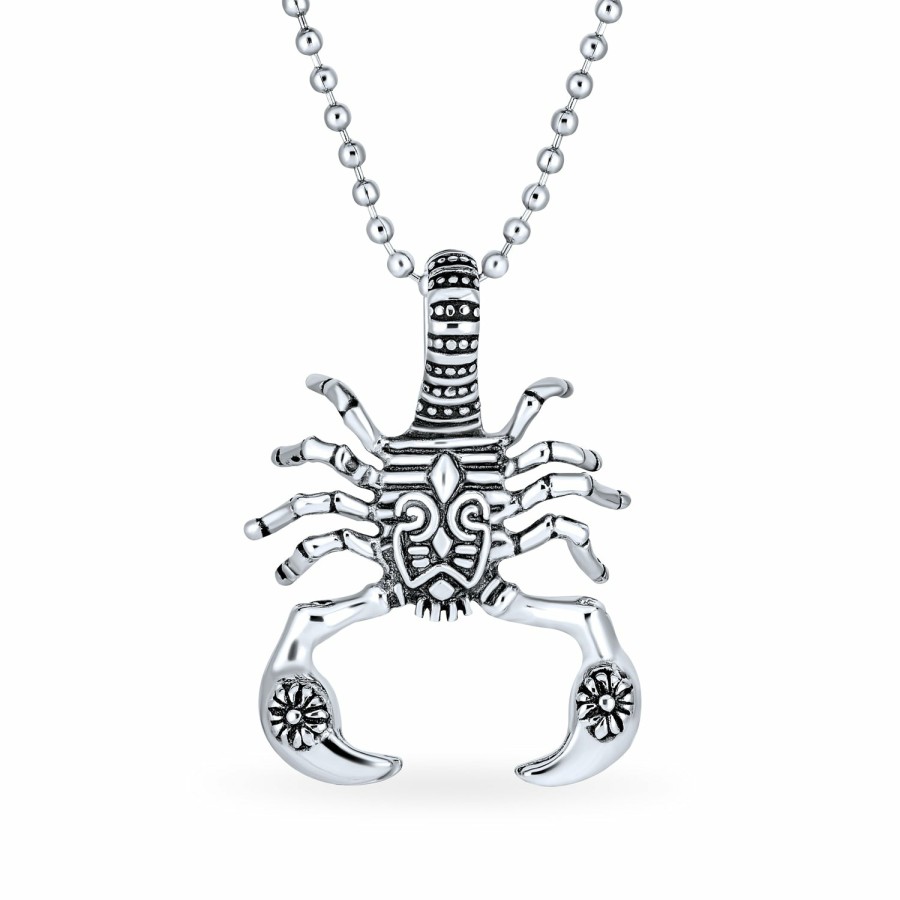 Shop Men Bling Jewelry Mens Pendants & Dog Tags | Scorpion Tribal Zodiac Pendant Black Stainless Steel Pendant Necklaces