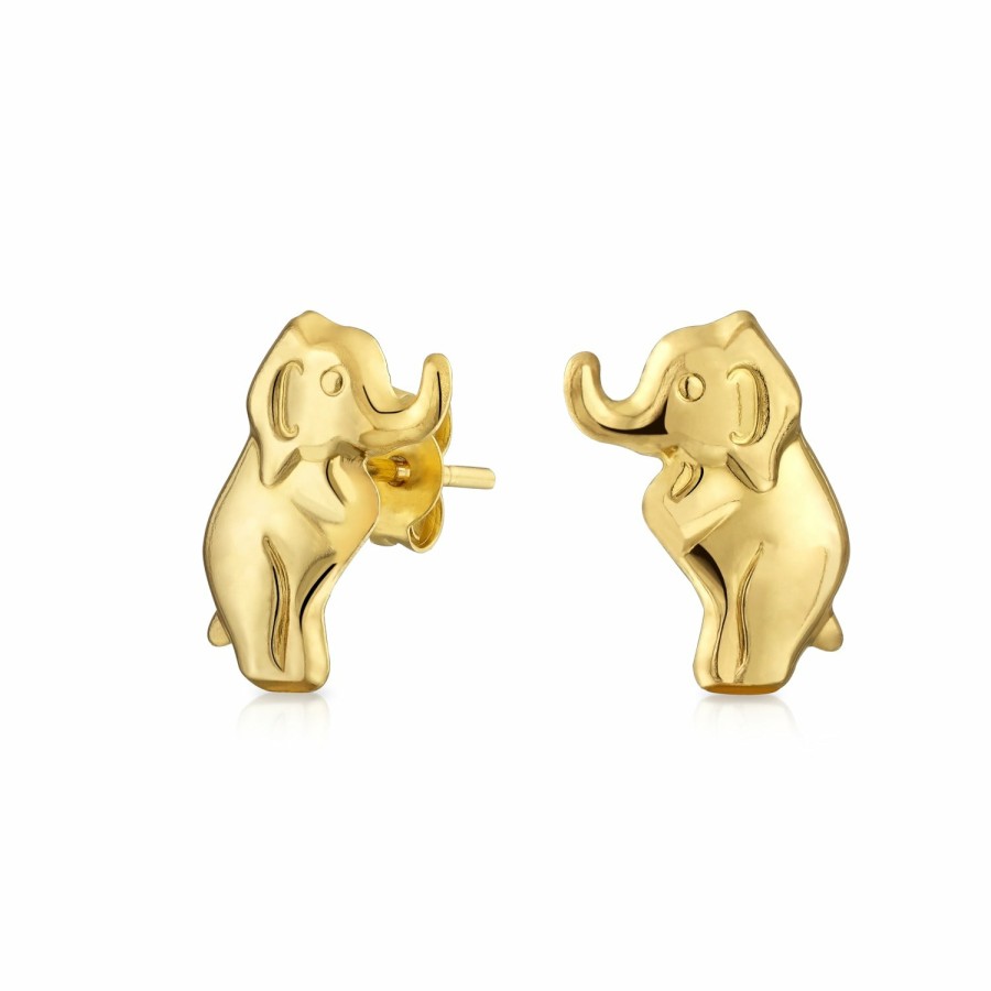 Shop Women Bling Jewelry Stud Earrings | Real 14K Yellow Gold Wise Safari Wildlife Elephant Stud Earrings