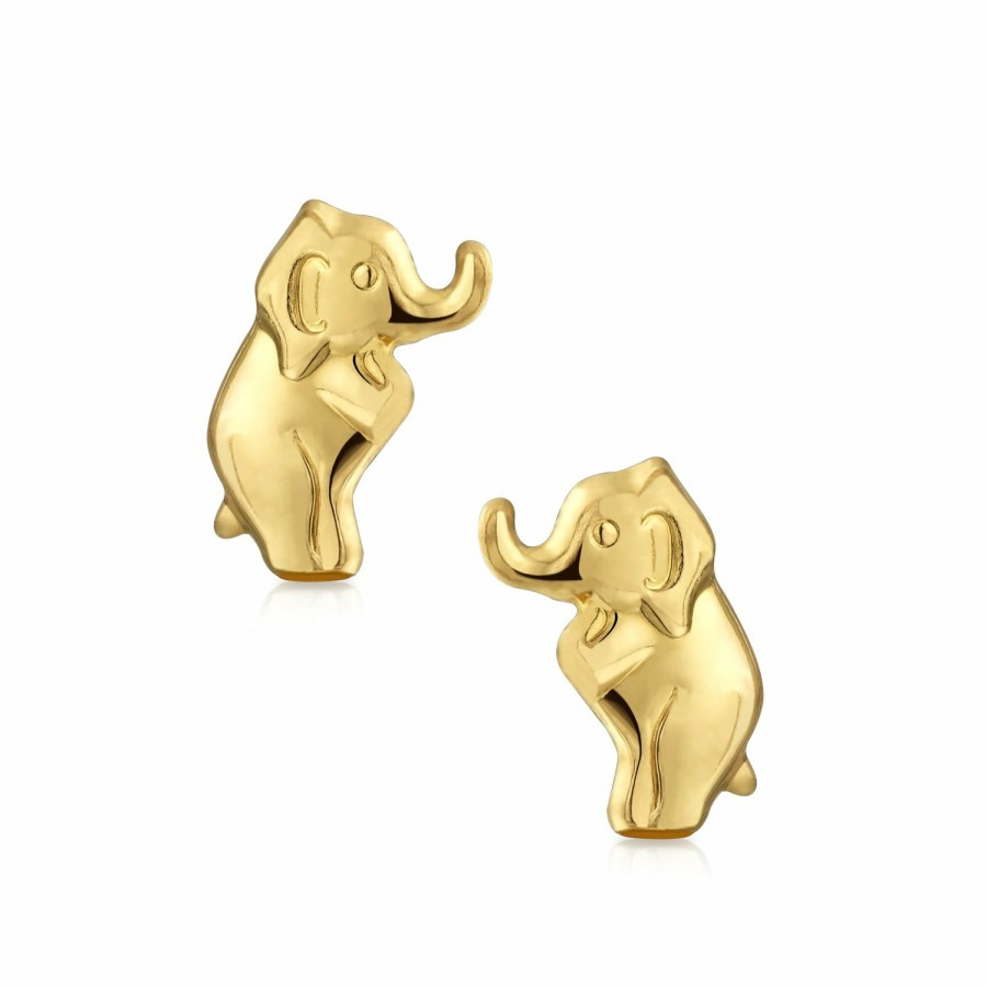 Shop Women Bling Jewelry Stud Earrings | Real 14K Yellow Gold Wise Safari Wildlife Elephant Stud Earrings