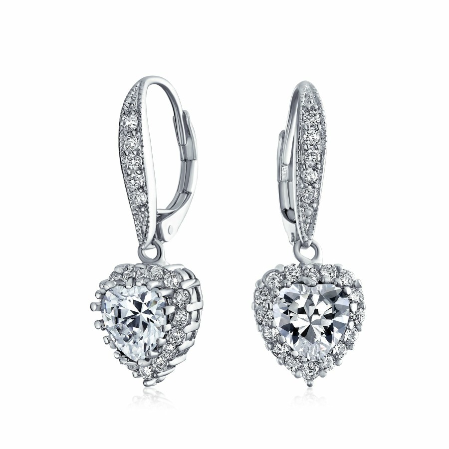 Shop Women Bling Jewelry Dangle Drop Earrings | 4Ct Aaa Cz Bridal Halo Heart Shape Dangle Lever Back Earrings