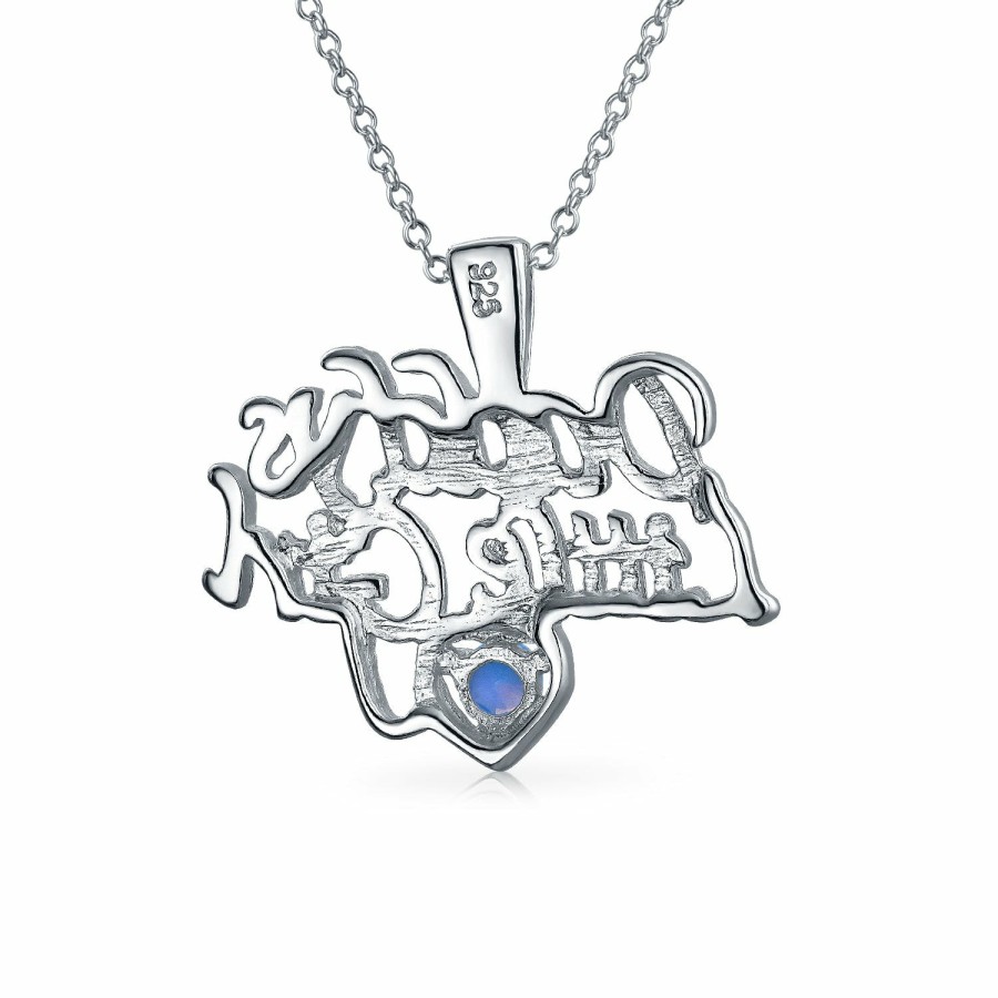 Shop Women Bling Jewelry | Daddys Little Word Blue Created Opal Pendant Necklace Sterling Silver