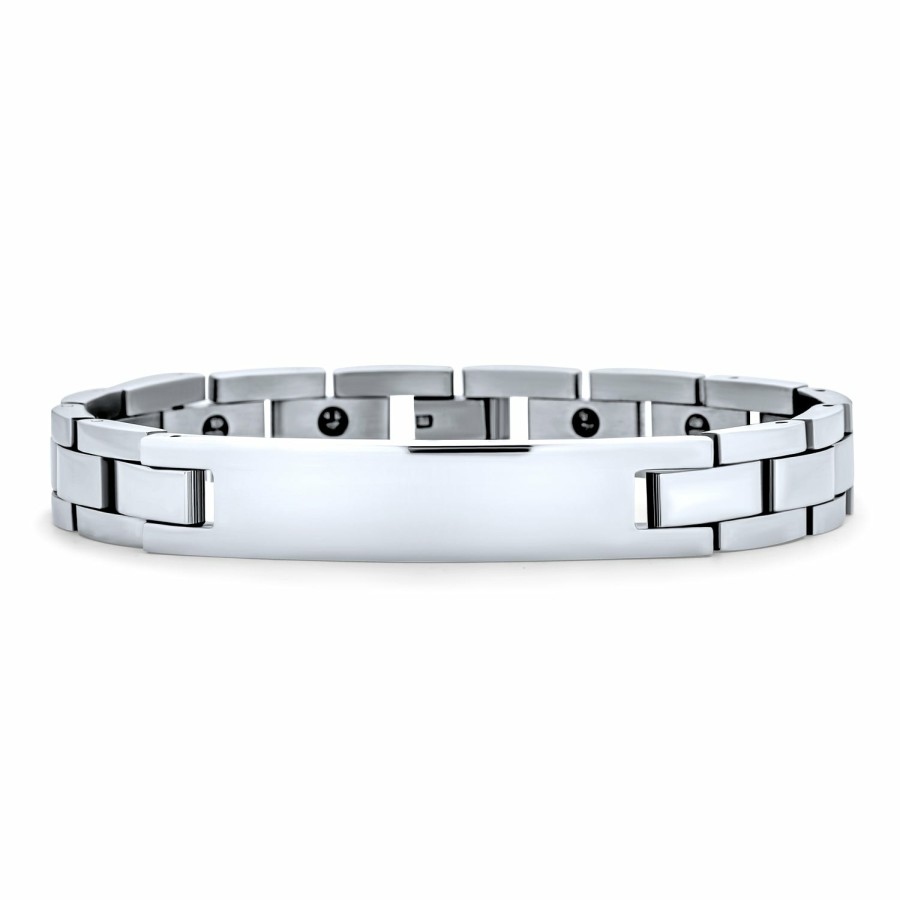 Shop Women Bling Jewelry Engravable Bracelets | Personalize Mens Stainless Steel Watchband Identification Id Bracelet 8,8.5 Inch