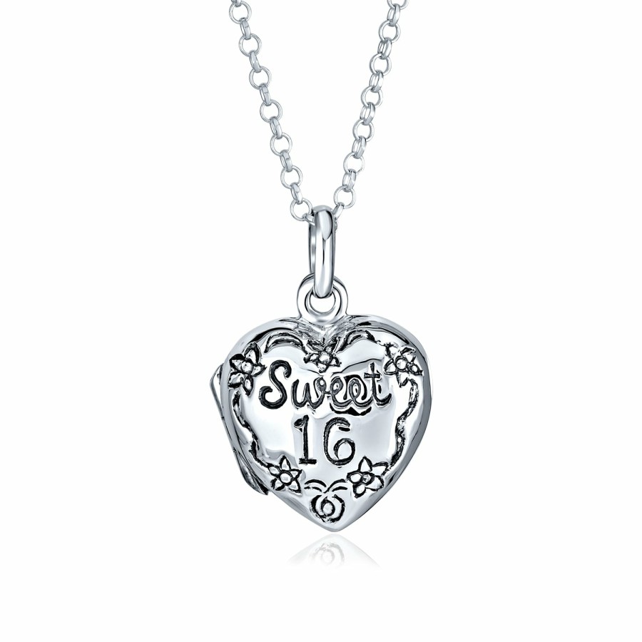 Shop Women Bling Jewelry Lockets | Sweet 16 Birthday Heart Locket Necklace That Holds Picture For Teen Silver