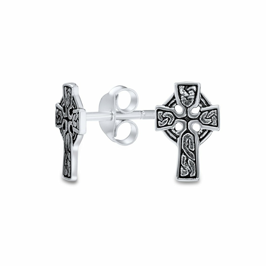 Shop Women Bling Jewelry Stud Earrings | Celtic Knot Templar Knight Cross Small Stud Earrings Sterling Silver