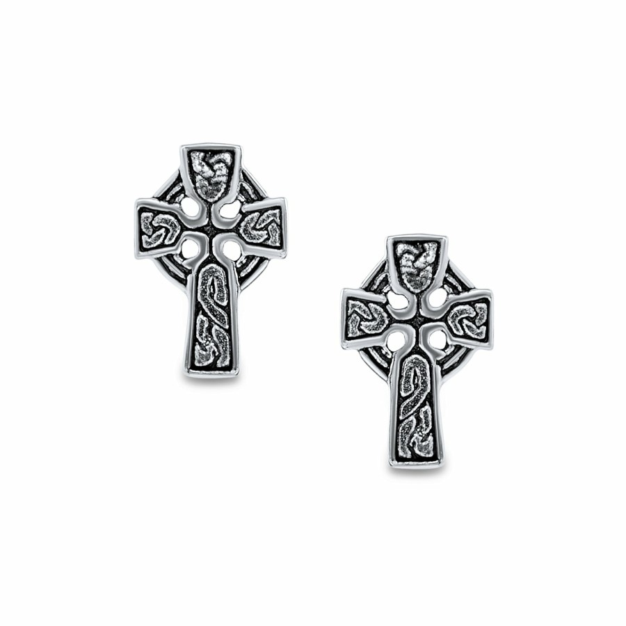 Shop Women Bling Jewelry Stud Earrings | Celtic Knot Templar Knight Cross Small Stud Earrings Sterling Silver