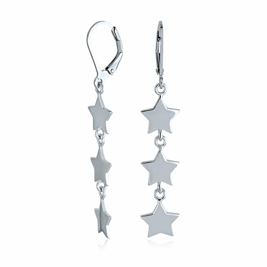 Shop Women Bling Jewelry Dangle Drop Earrings | Astrology Celestial Crescent Moon Stars Linear Multi Chain Earrings .925