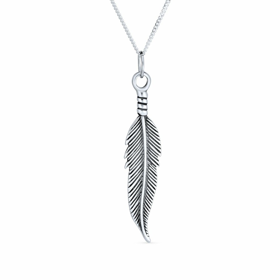 Shop Women Bling Jewelry Pendant Necklaces | Feather Leaf Sideways Western Jewelry Pendant Necklace 925 Gold