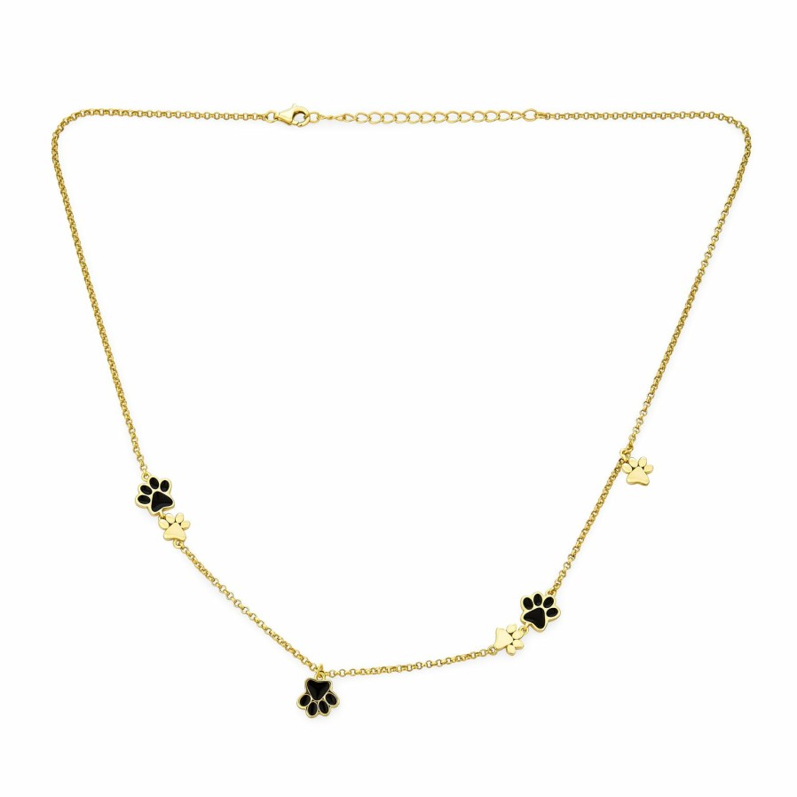 Shop Women Bling Jewelry Delicate Pendant Necklaces | Pet Animal Dog Cat Multi Black Paw Prints Necklace Gold Silver Plated