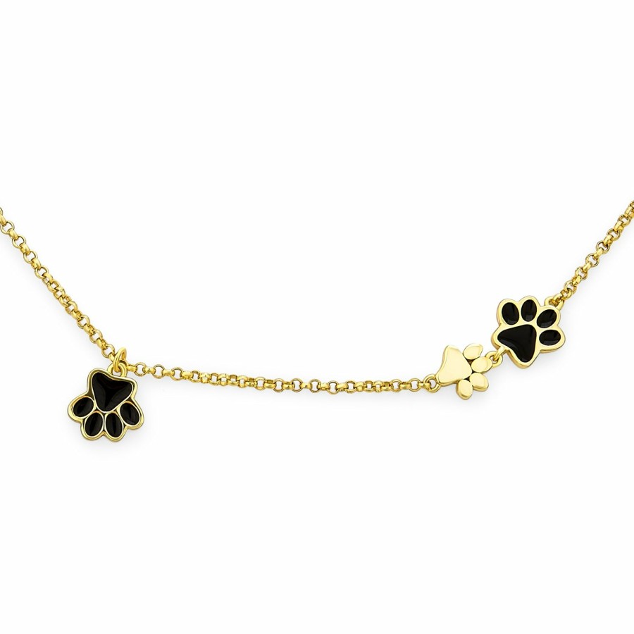 Shop Women Bling Jewelry Delicate Pendant Necklaces | Pet Animal Dog Cat Multi Black Paw Prints Necklace Gold Silver Plated