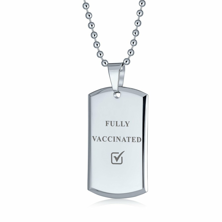 Shop Men Bling Jewelry Mens Engravable Necklaces | Vaccinated Men'S Personalized Army Dog Tag Stainless Steel Silver Tone