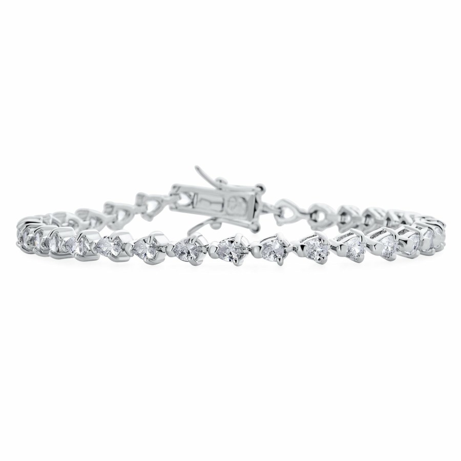 Shop Women Bling Jewelry Tennis Bracelets | Bridal Aaa Bue Cz Round Teardrop Tennis Bracelet Silver