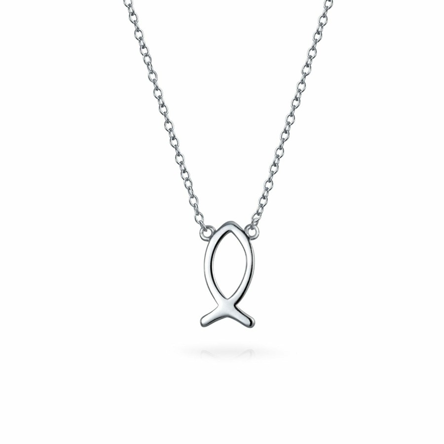 Shop Women Bling Jewelry Delicate Pendant Necklaces | Tiny Religious Jesus Fish Ichthys Pendant .925 Sterling Necklace Pendant