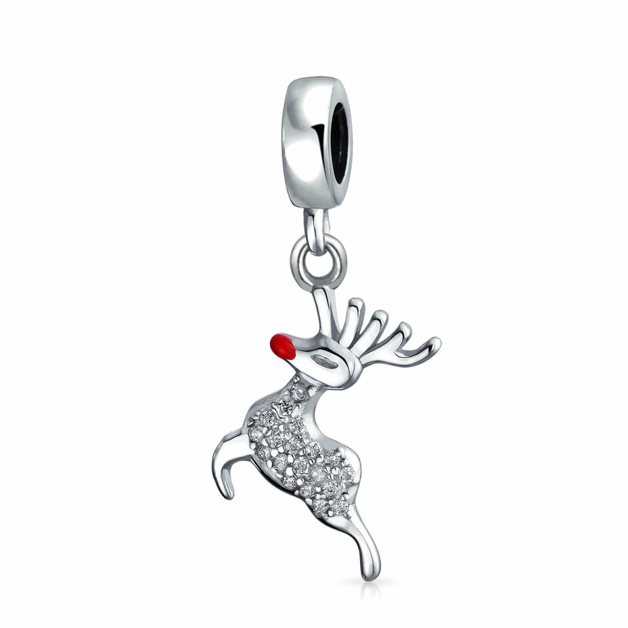 Shop Women Bling Jewelry Christmas Charms Beads | Rudolph Reindeer Red Nose Christmas Set Holiday Charm Bead .925 Sterling