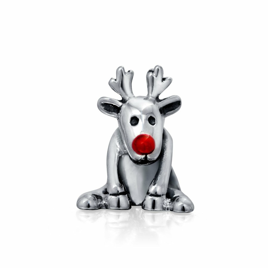 Shop Women Bling Jewelry Christmas Charms Beads | Rudolph Reindeer Red Nose Christmas Set Holiday Charm Bead .925 Sterling