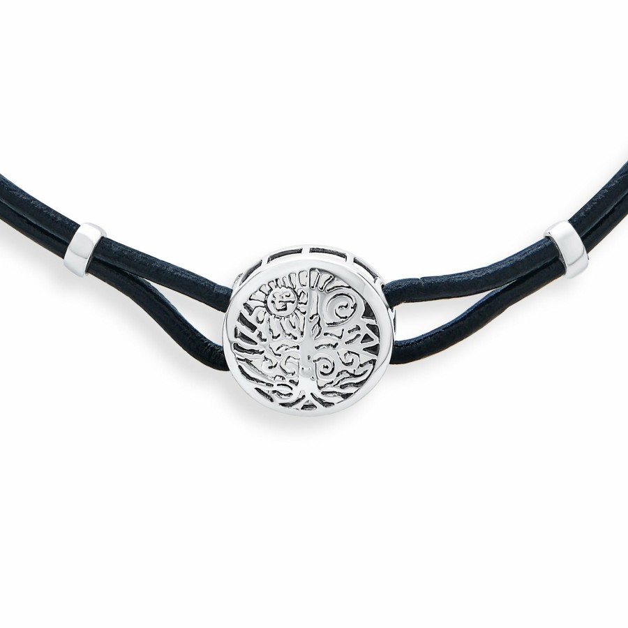 Shop Women Bling Jewelry Pendant Necklaces | Celtic Sun Raise Tree Life Medallion Leather Necklace Sterling Silver