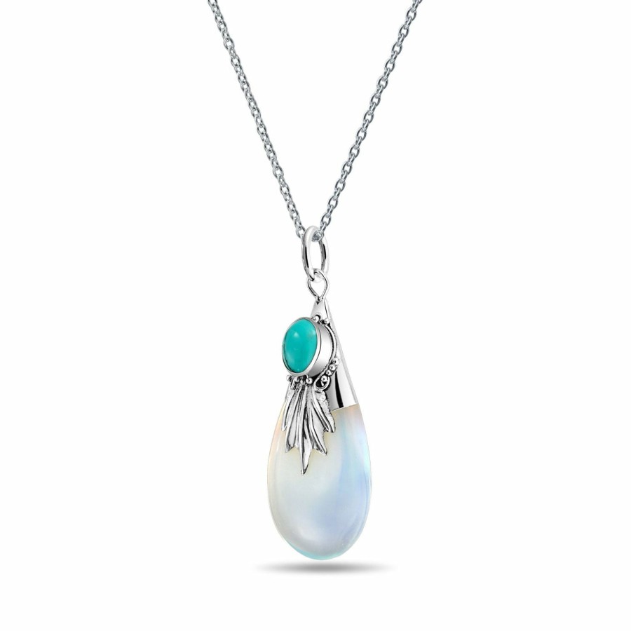 Shop Women Bling Jewelry Pendant Necklaces | Tribal Turquoise Opalite Teardrop Pendant .925 Silver Western Necklace