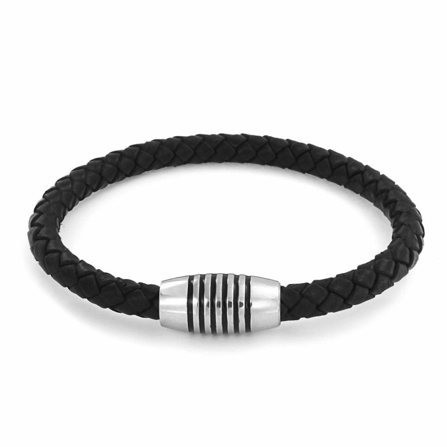 Shop Women Bling Jewelry Cuff Bangle Bracelets | Mens Weave Braided Black Leather Bracelet Bangle Stainless Magnetic