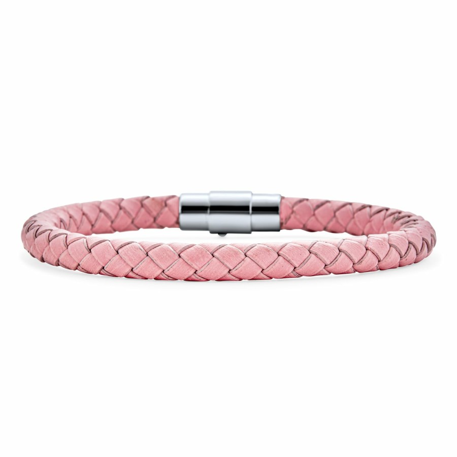 Shop Women Bling Jewelry Cuff Bangle Bracelets | Blue Woven Braided Faux Leather Bangle Bracelet Stainless Steel Pink